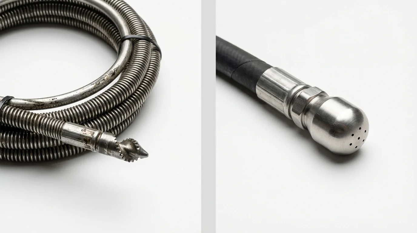 Drain snake cable and hydro jetting nozzle used for drain cleaning in Bristol, TN