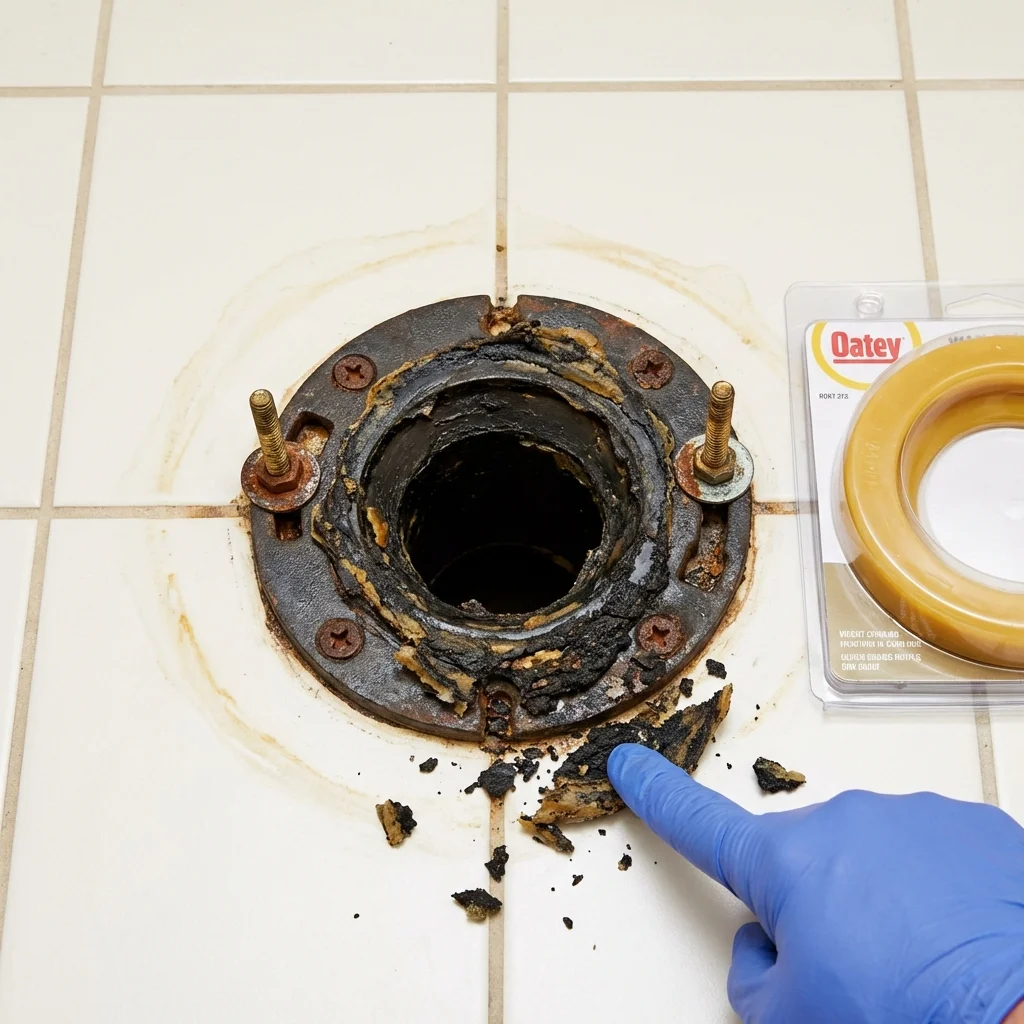 Failed wax ring showing water seepage at the base of a toilet in a Bristol, TN home