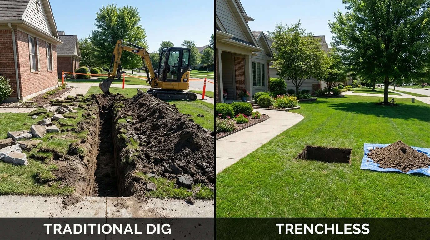 Trenchless sewer repair with minimal yard damage versus traditional excavation in Bristol, TN